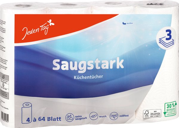 Jeden Tag Küchentücher 3lagig 4x64 Blatt