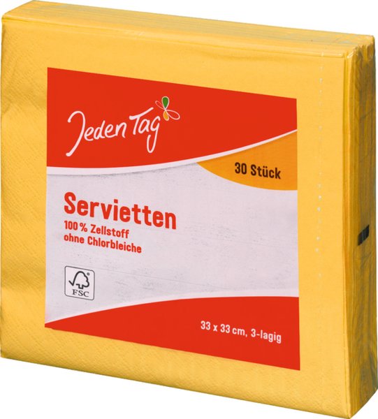 Jeden Tag Servietten 33x33cm sonnengelb 30 Stück