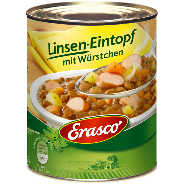 Erasco Linsen-Eintopf mit Würstchen 800g Erasco Linsen-Eintopf mit Würstchen 800g
