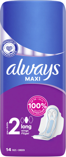 Always Maxi Damenbinden Long mit Flügeln 14 Stück