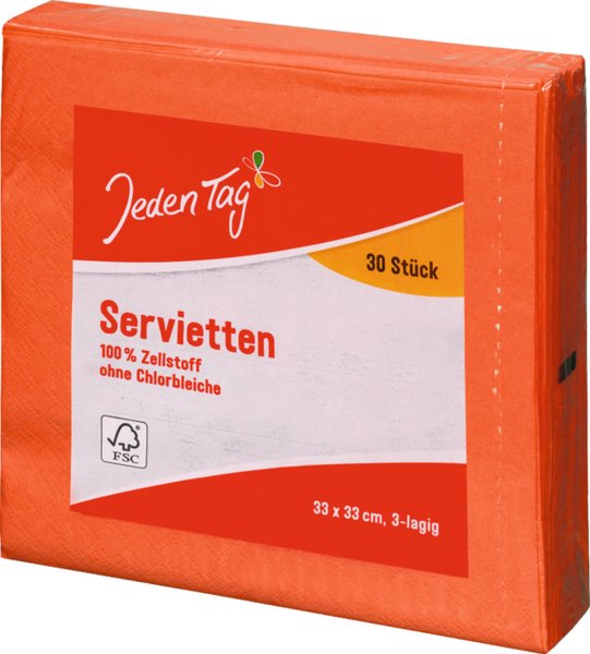 Jeden Tag Servietten 33x33cm orange 30 Stück