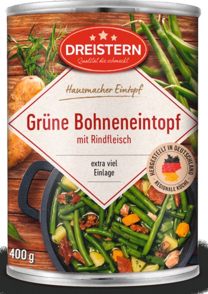 Dreistern Grüne Bohneneintopf mit Rindfleisch 400g Dreistern Grüne Bohneneintopf mit Rindfleisch 400g