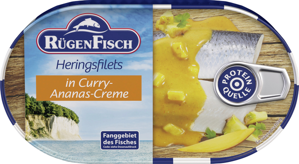 Rügen Fisch Heringsfilets in Curry-Ananas-Creme 200g Rügen Fisch Heringsfilets in Curry-Ananas-Creme 200g