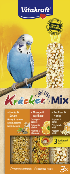 Vitakraft Kräcker Mix Honig, Orange, PopCorn 3 Stück Vitakraft Kräcker Mix Honig, Orange, PopCorn 3 Stück