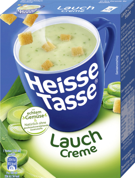 Heisse Tasse Lauch-Creme mit Croûtons ergibt 3x150ml