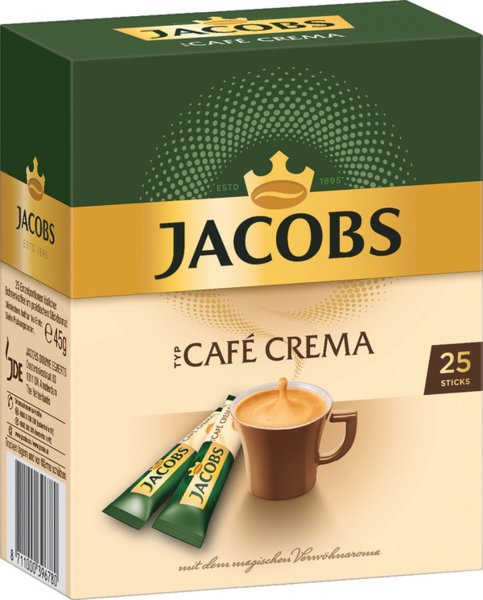 Jacobs löslicher Kaffee sticks Cafe Crema 25x1,8g Jacobs löslicher Kaffee sticks Cafe Crema 25x1,8g