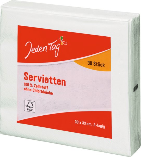 Jeden Tag Servietten 33x33cm weiß 30 Stück