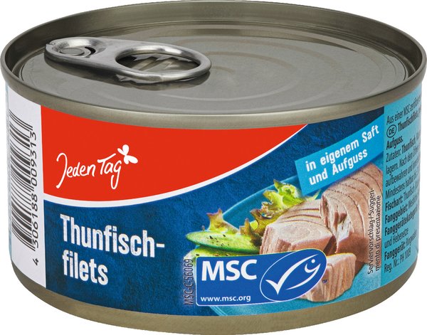 Jeden Tag Thunfischfilets in eigenen Saft und Aufguss 195g