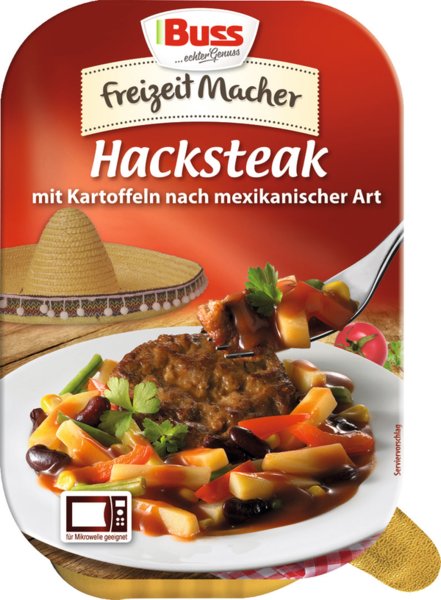 Buss Hacksteak mit Kartoffeln nach mexikanischer Art 300g Buss Hacksteak mit Kartoffeln nach mexikanischer Art 300g