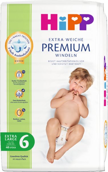 HiPP Extra Weiche Premium Windeln Gr. 6 Extra Large 40 Stück