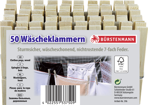 Bürstenmann Wäscheklammern Holz 50 Stück Bürstenmann Wäscheklammern Holz 50 Stück
