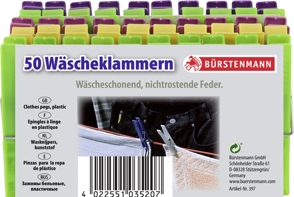 Bürstenmann Wäscheklammern Kunststoff 50 Stück