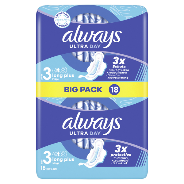 Always Ultra Damenbinden Long Plus mit Flügeln 18 Stück Always Ultra Damenbinden Long Plus mit Flügeln 18 Stück