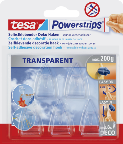 tesa Powerstrips Deco-Haken transparent 5 Stück