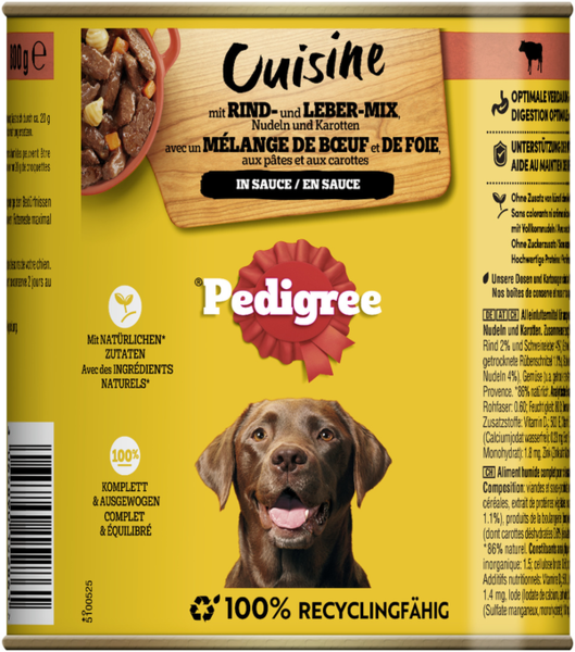 Pedigree Cuisine in Sauce mit Rind, Nudeln und Karotten 800g