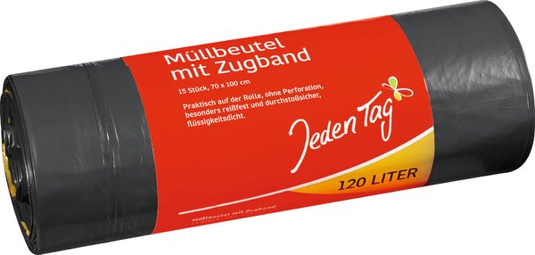 Jeden Tag Müllbeutel 120l mit Zugband 15 Stück