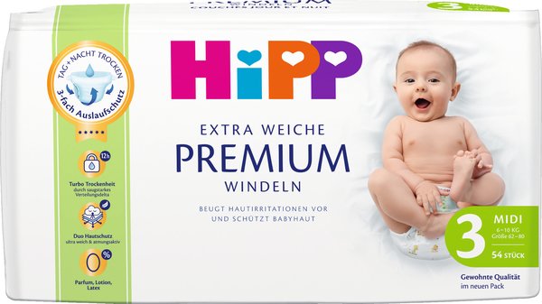 HiPP Extra Weiche Premium Windeln Gr.3 Midi 54 Stück