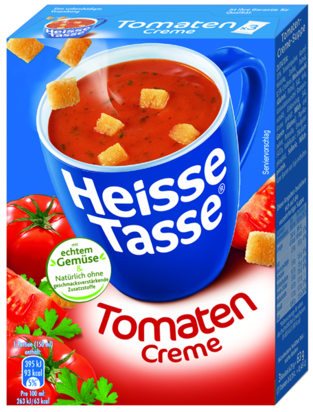 Heisse Tasse Tomaten-Creme mit Croûtons ergibt 3x150ml Heisse Tasse Tomaten-Creme mit Croûtons ergibt 3x150ml