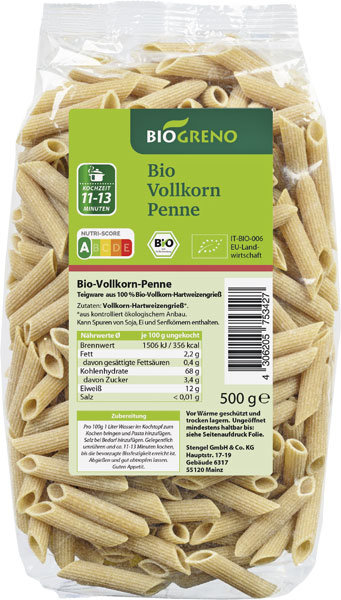 Biogreno Vollkorn-Penne 500g Biogreno Vollkorn-Penne 500g