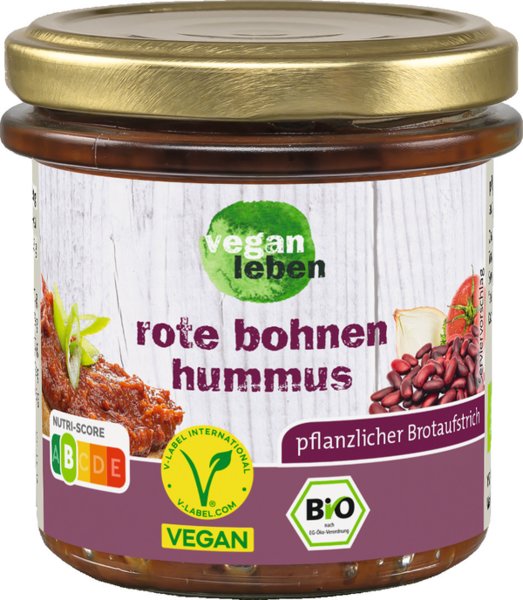 vegan leben Bio pflanzlicher Brotaufstrich Rote Bohnen Hummus 135g