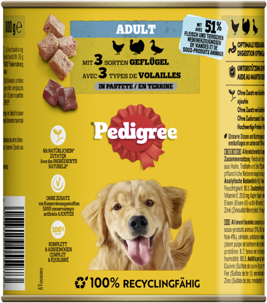 Pedigree 3 Sorten Geflügel in Pastete 800g