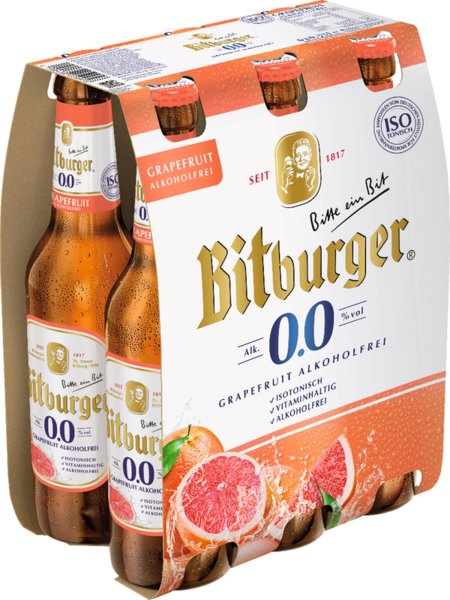 Bitburger Grapefruit Alkoholfrei 0,0% vol. 6/0,33l Bitburger Grapefruit Alkoholfrei 0,0% vol. 6/0,33l