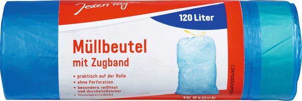 Jeden Tag Müllbeutel 120l mit Zugband 15 Stück Jeden Tag Müllbeutel 120l mit Zugband 15 Stück