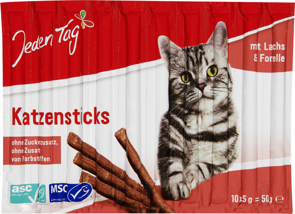 Jeden Tag Katzensticks Lachs & Forelle 10x5g Jeden Tag Katzensticks Lachs & Forelle 10x5g