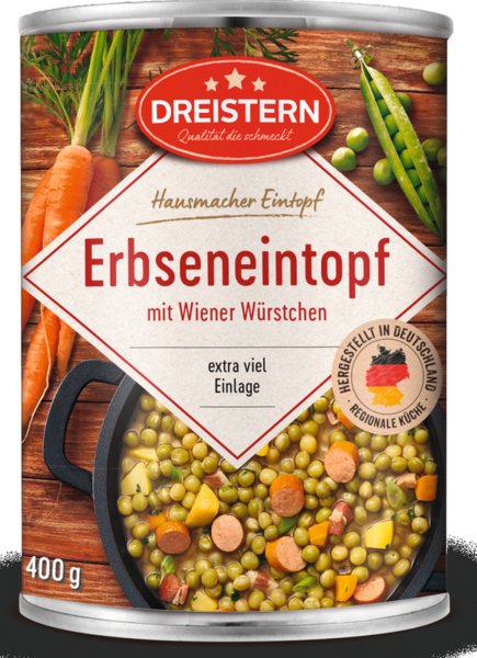 Dreistern Erbseneintopf mit Fleischklößchen 400g Dreistern Erbseneintopf mit Fleischklößchen 400g