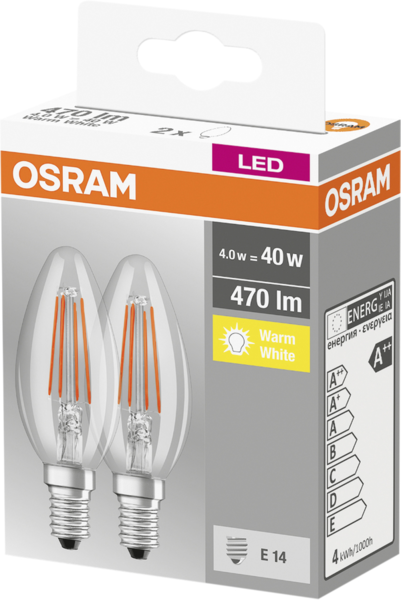 Osram LED 470Im B40 Glühbirne 40 Watt E14 2 Stück