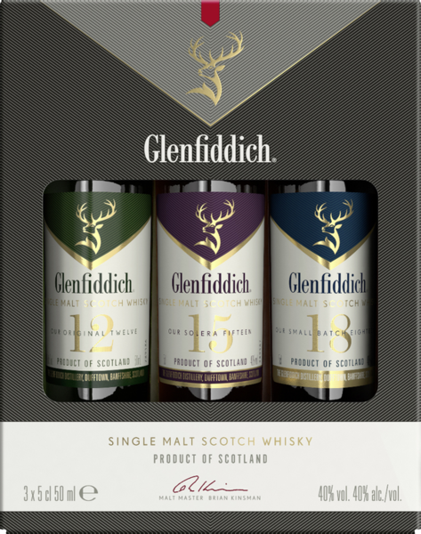 Glenfiddich 12/15/18 Single Malt Scotch Whisky 40% vol. 3x0,05l Glenfiddich 12/15/18 Single Malt Scotch Whisky 40% vol. 3x0,05l