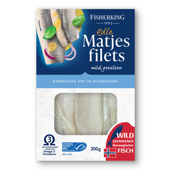 Fisherking Matjesfilets nach nordischer Art in Öl 300g Fisherking Matjesfilets nach nordischer Art in Öl 300g