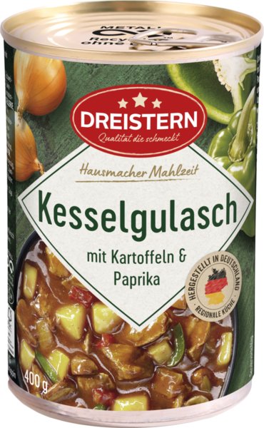 Dreistern Kesselgulasch mit Kartoffeln und Paprika 400g Dreistern Kesselgulasch mit Kartoffeln und Paprika 400g