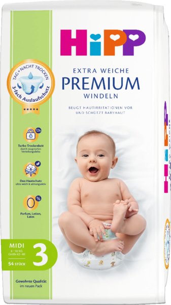 HiPP Extra Weiche Premium Windeln Gr.3 Midi 54 Stück HiPP Extra Weiche Premium Windeln Gr.3 Midi 54 Stück